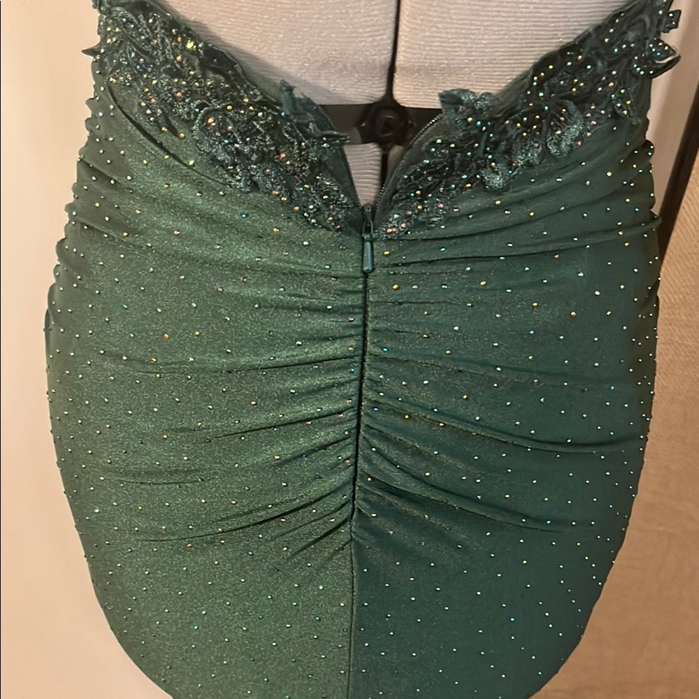 Green Embellished Spaghetti Strap Prom Gown - Picture 7 of 14